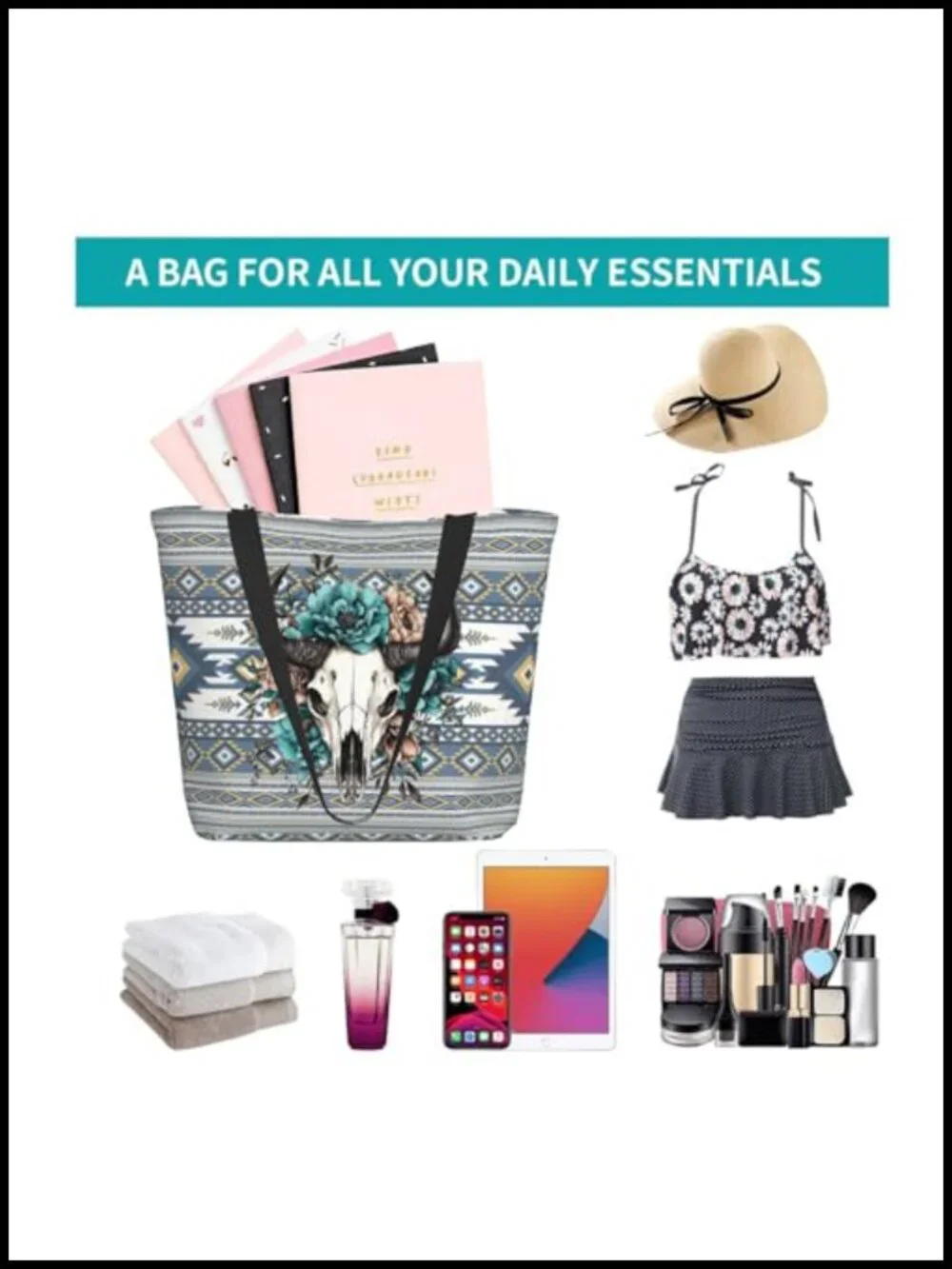 Reusable Zippered Shopping Tote Bag with Scripture Shoulder Tote